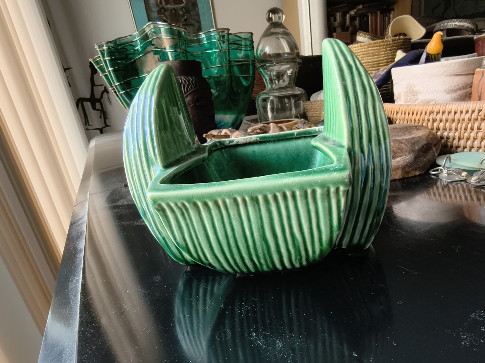 RARE VINTAGE MCCOY POTTERY GREEN CACTUS BULB PLANTER