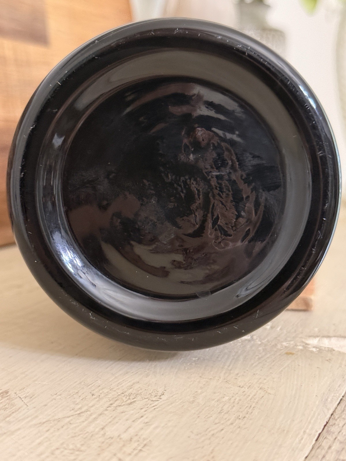 Vintage Black Glass Vase 14 Inch Hooped Mid Century Modernist Italian Decor