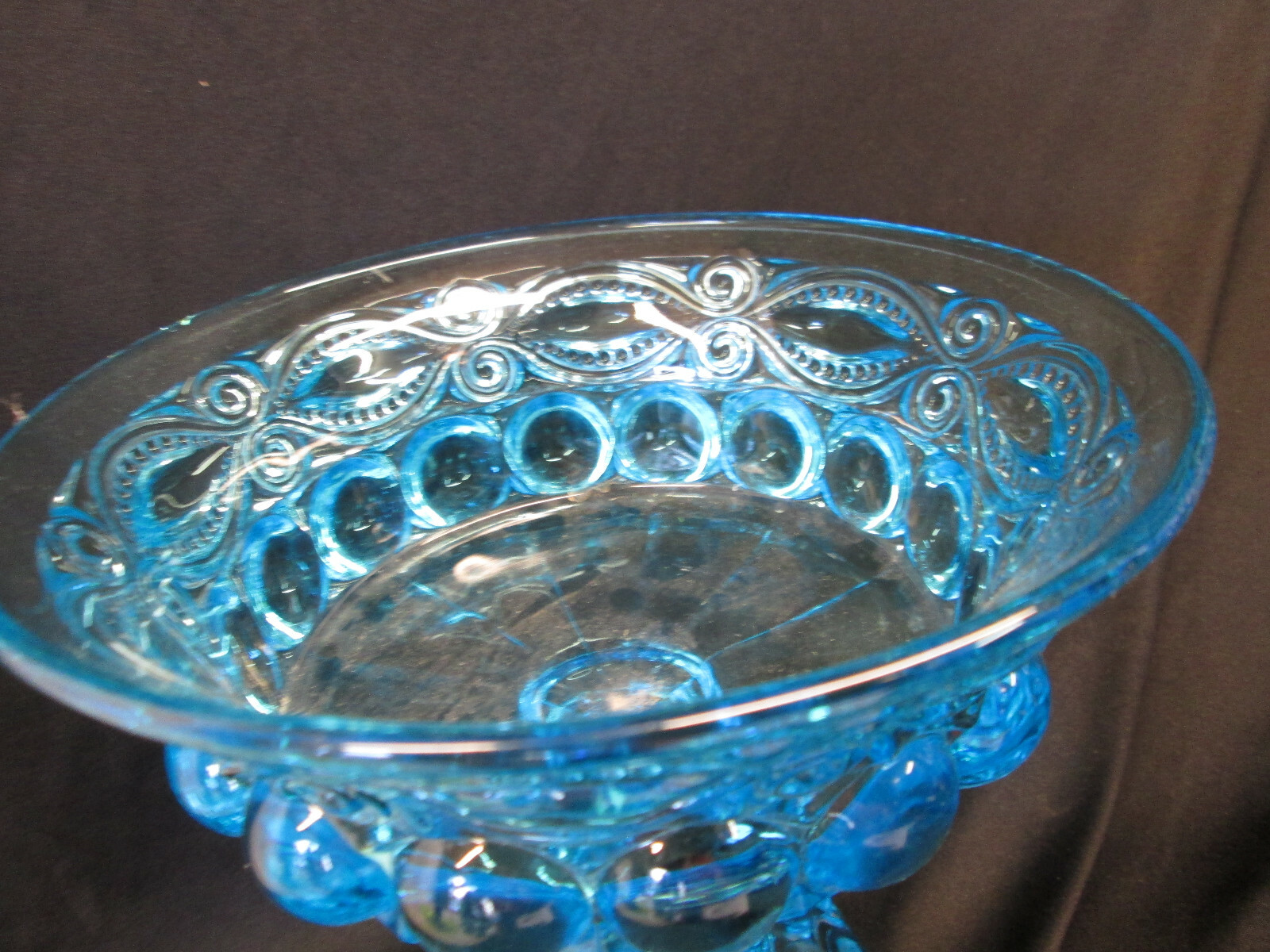 Fenton Eyewinker Pattern for LG Wright Light Blue Open Compote 7 1/8″ tall