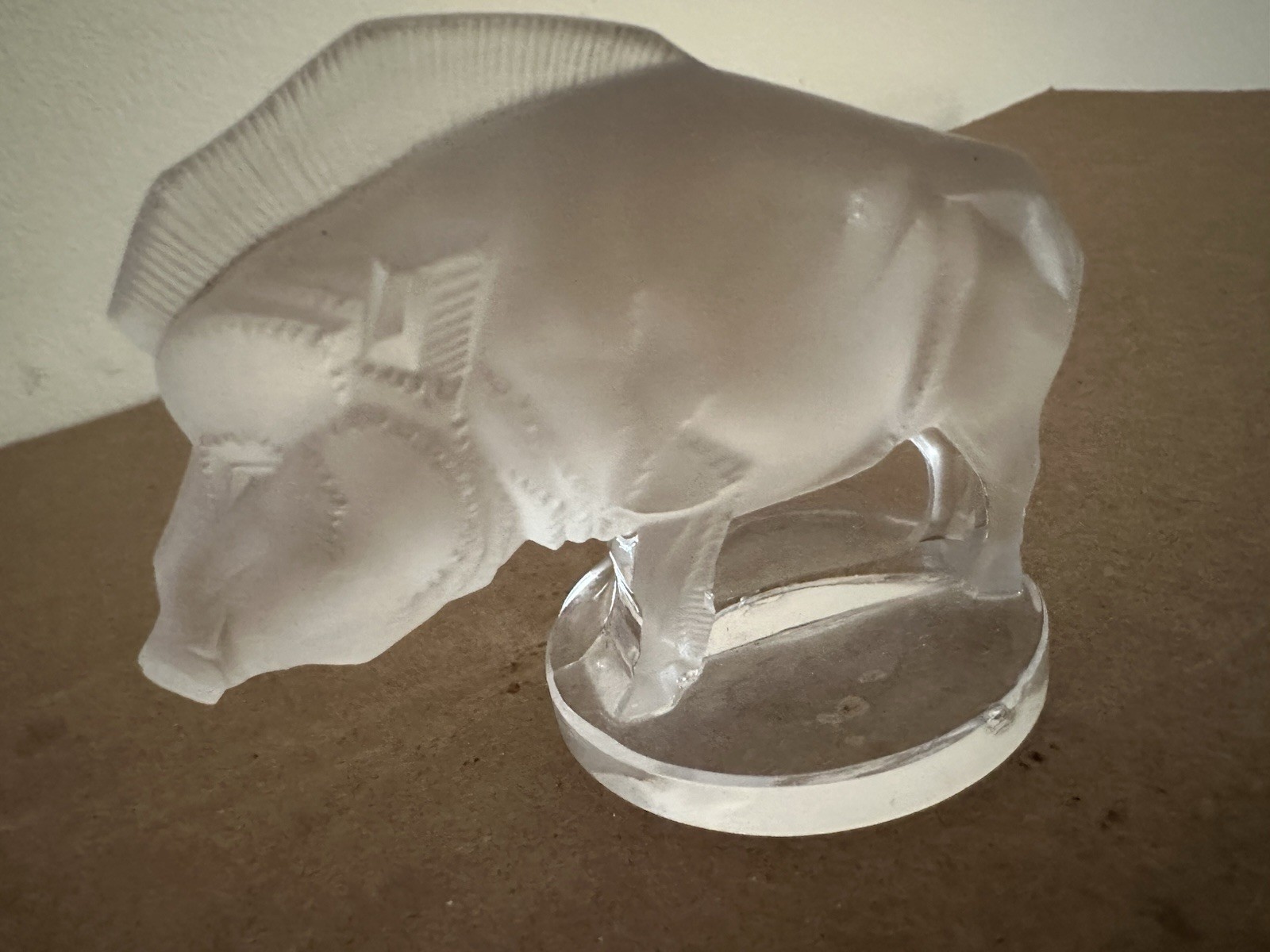 LALIQUE Frosted Wild Boar Wild Pig Razorback Figurine 3.5″ Signed
