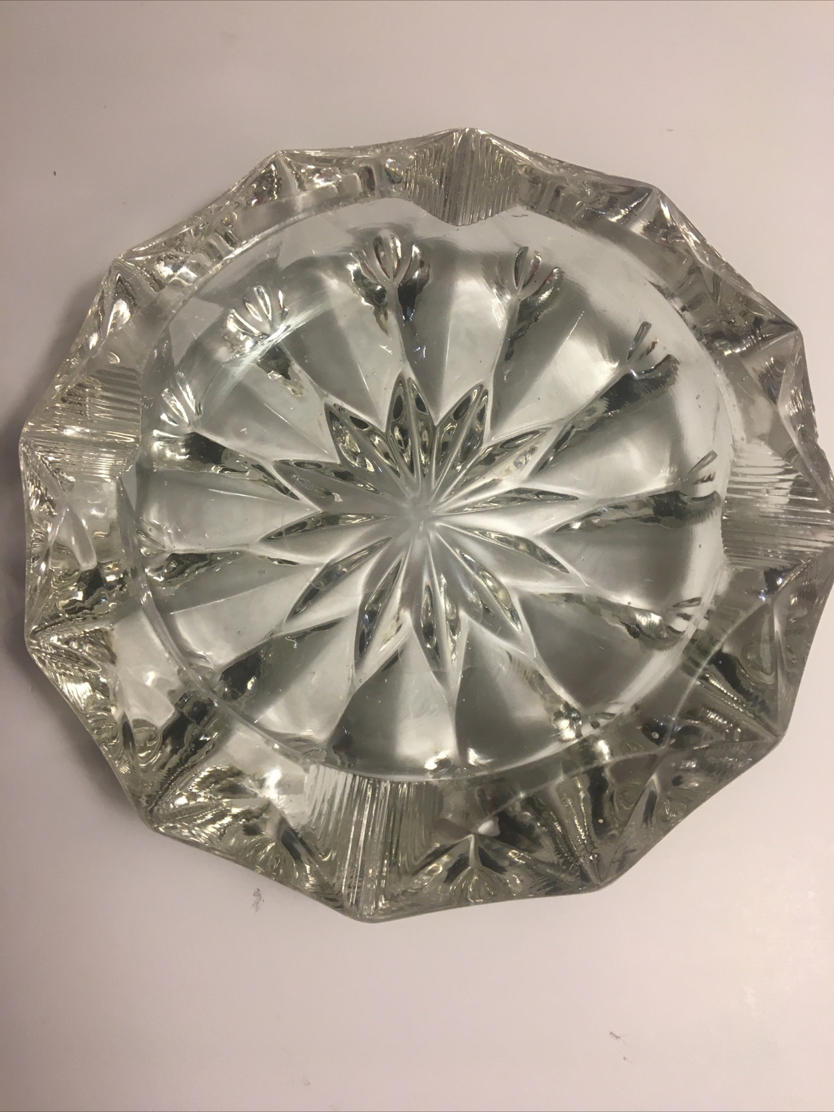 Vintage Bohemian Heavy Clear Cut Crystal Glass Ashtray