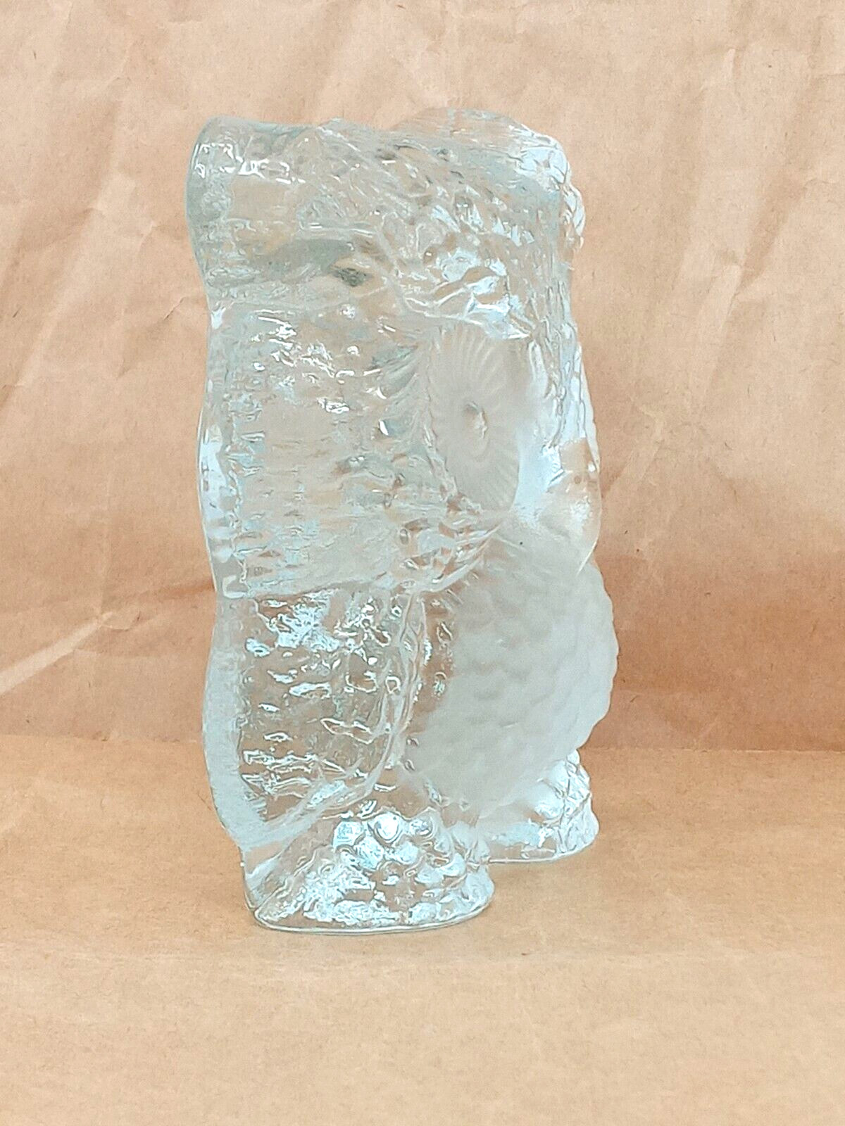 Viking Glass Owl 5.5″ tall Clear w/ Frosted Eyes & Belly original sticker 1970s