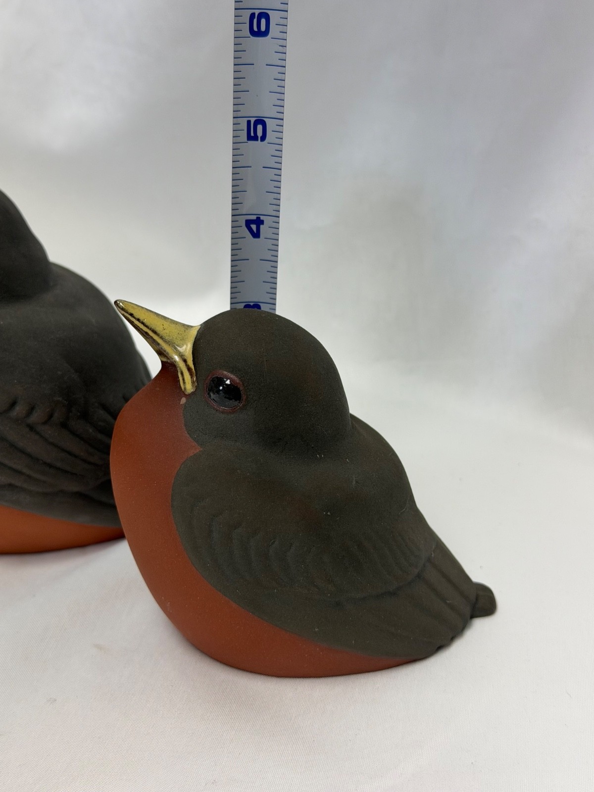 2 Robin Bird Figurine Chester Nicodemus Ferro Stone Pottery Big Small Set Signed