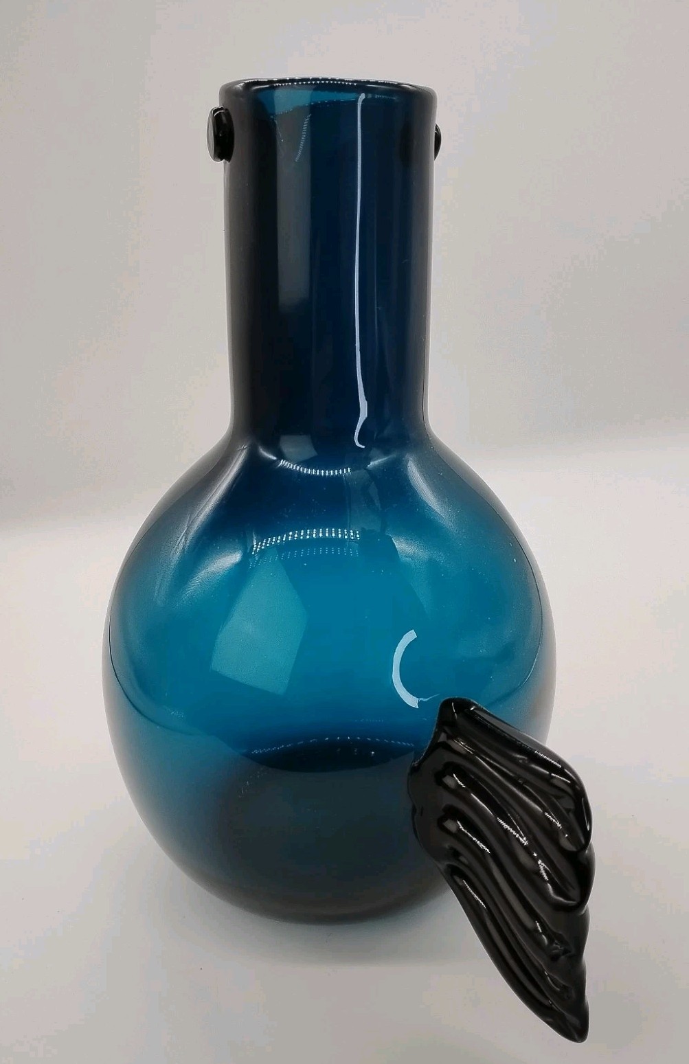 Vintage MCM Inspired Blue Bird Glass Vase Pitcher 10.5 X 8.25 X 6