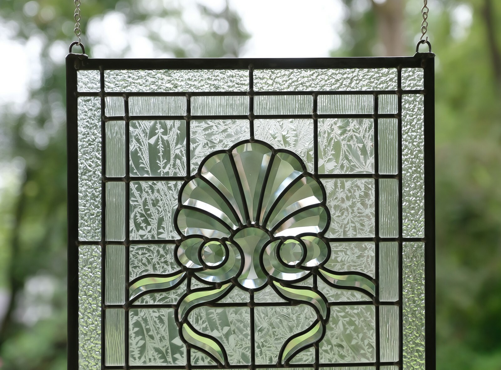 Handcrafted stained glass Clear Beveled window panel,16″ x 16″