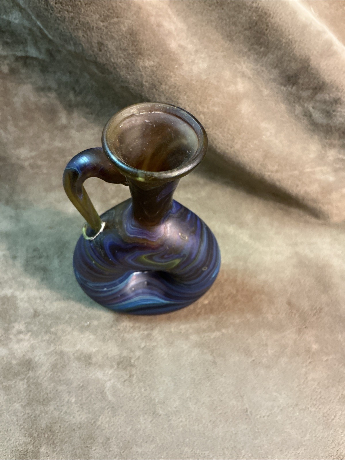 Small swirled Colors satin Finish Phoenician art Glass bottle/ewer Vase