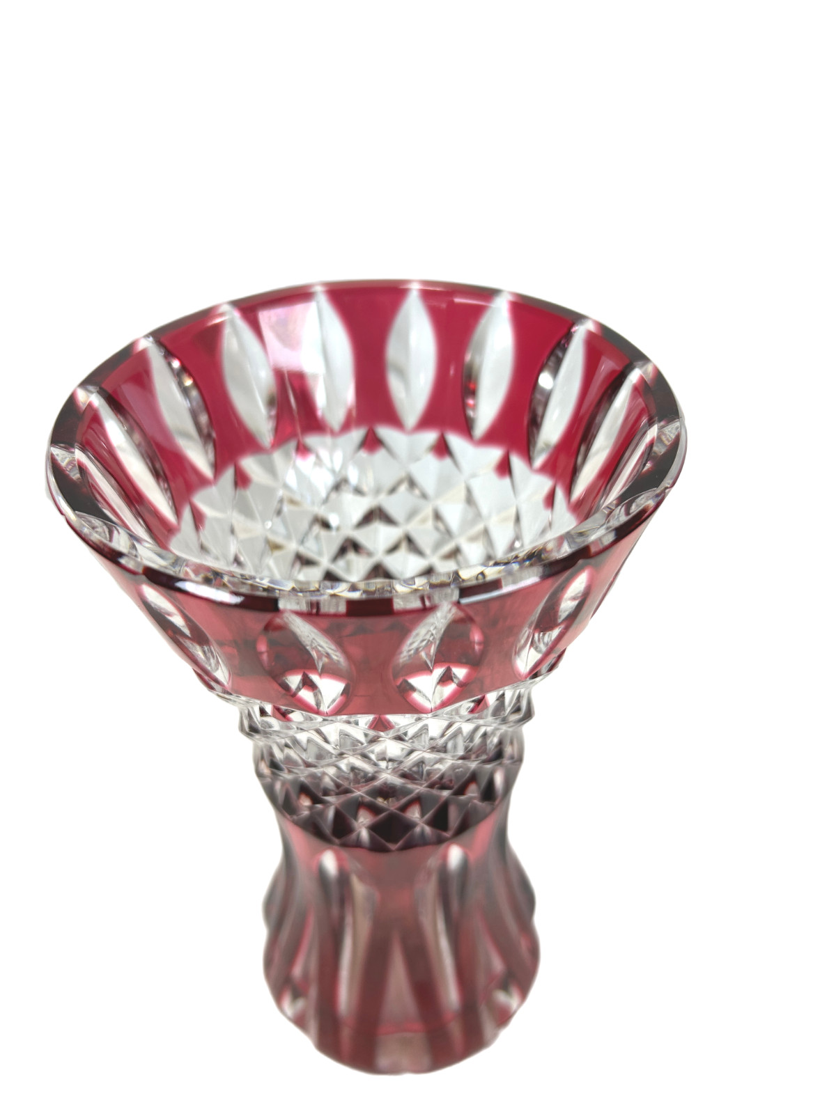 Vintage Val Saint Lambert Cranberry Red Cut to Clear Crystal Teniers Vase 8″