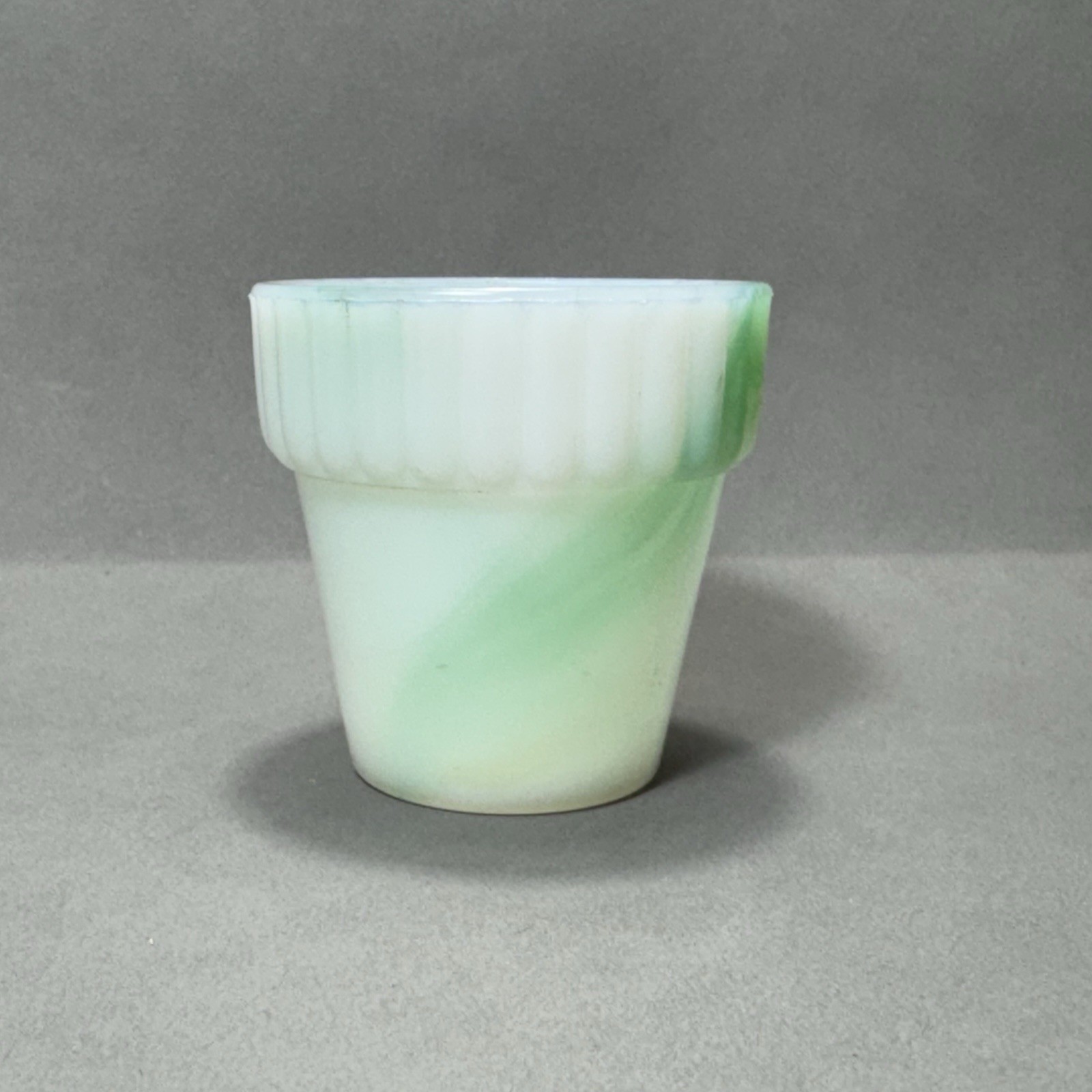 Vintage Akro Agate White and Green Jadeite Slag Glass Mini Flower Pot