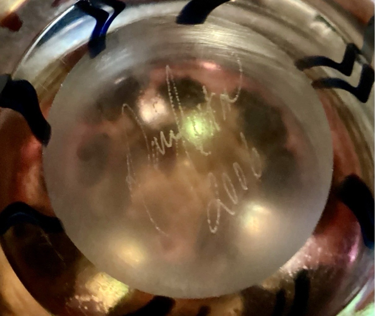 David Lotton Art Glass Design Amber Signed 2006 Blue Thistle Bowl Vase 4.5X5.5