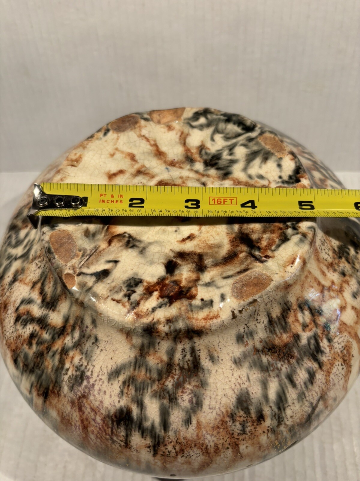 Planter Vase Pottery Art Unique Multicolored scalloped Top Marbled Design READ