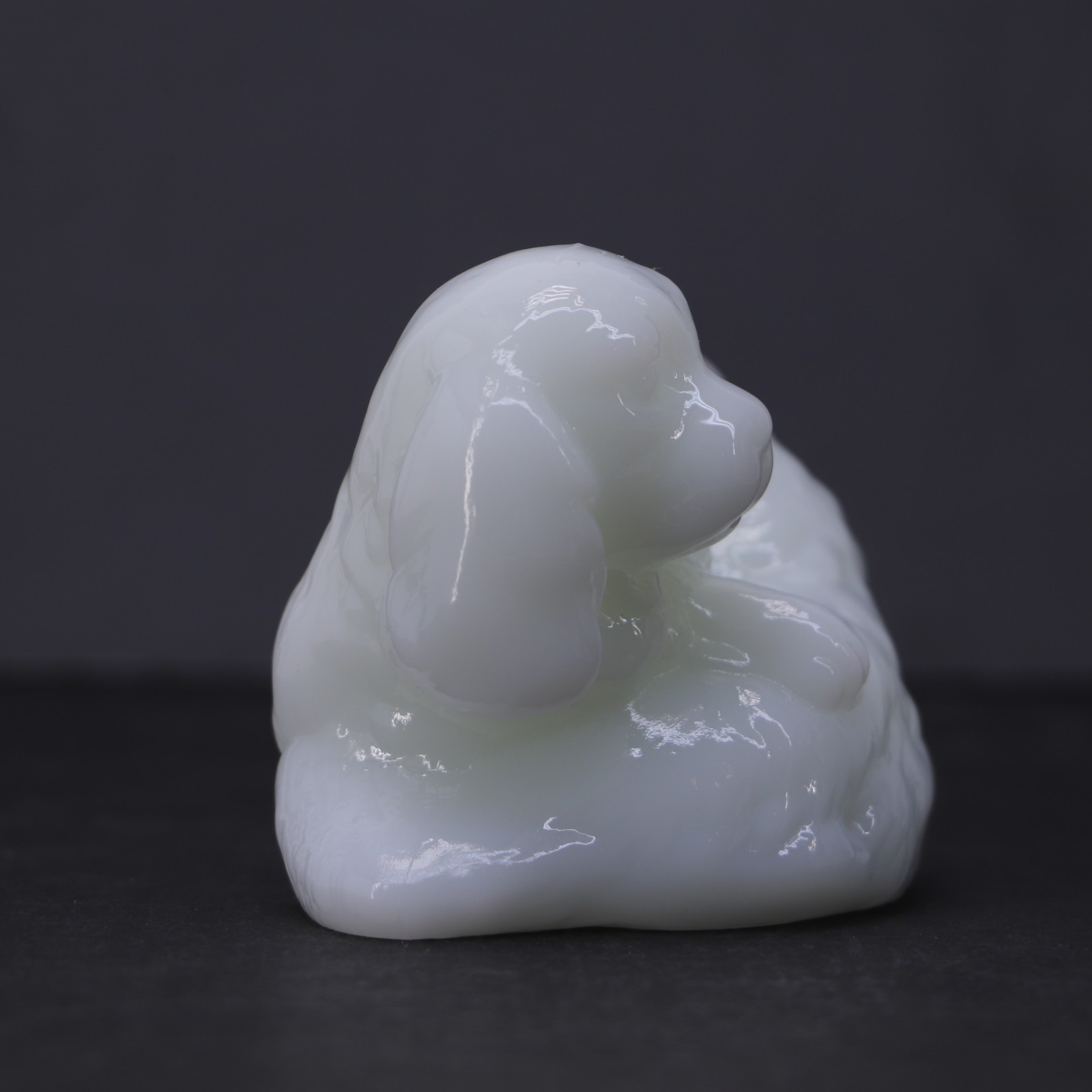 Rare Fenton Puppies White Milk Glass Cocker Spaniels from Fenton Gift Shop