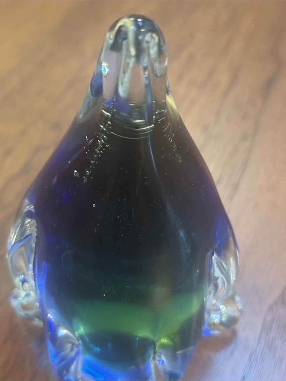 Art Glass Green Blue Penguin Paperweight Figurine 4”
