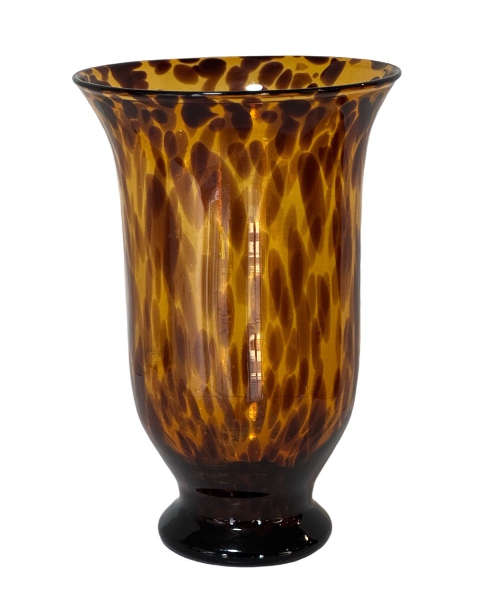 Vintage XL Handblown Hurricane Vase 12.25”T Tortoise Shell Design Art Glass