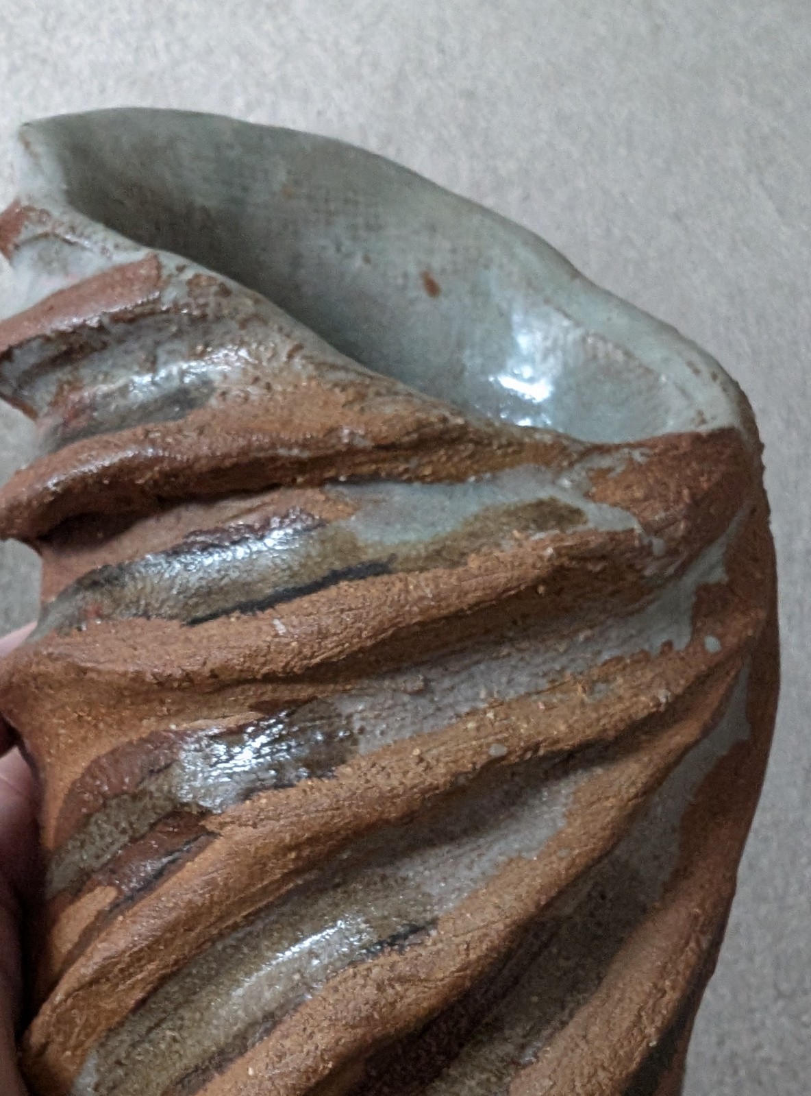 Art pottery vase textured wabi-sabi twisted coils rustic primitive brown grey