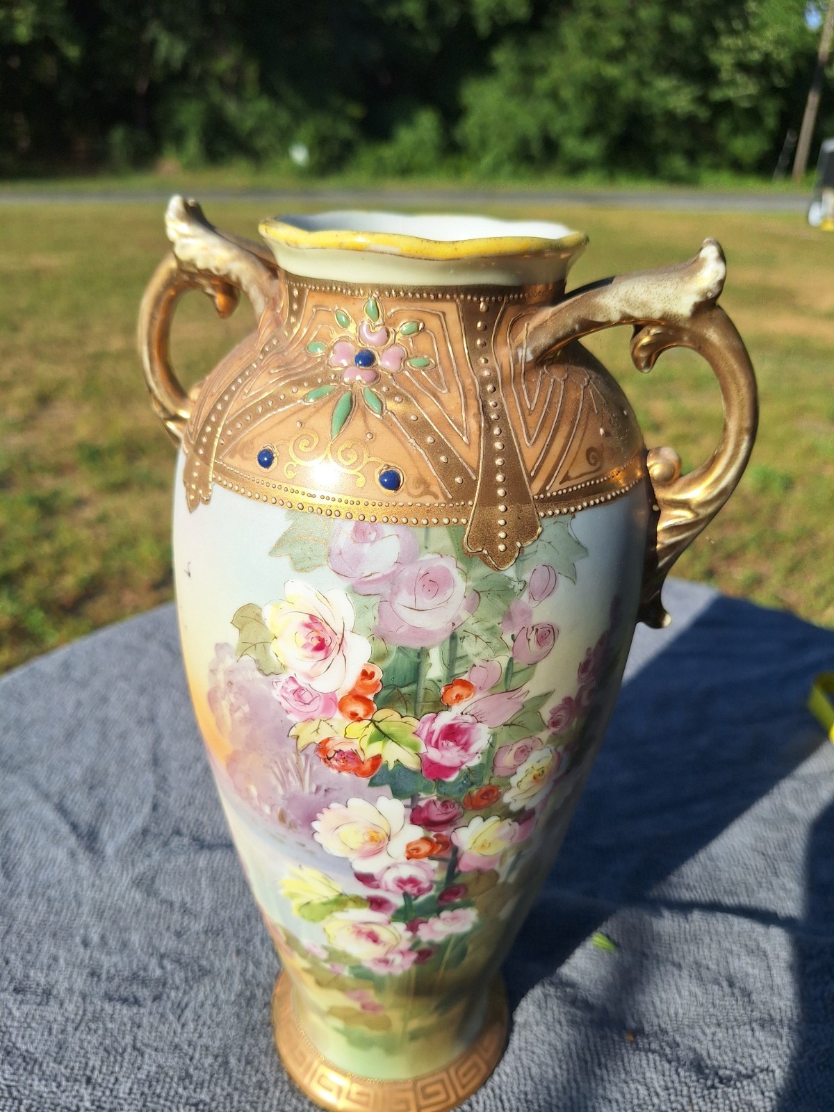 Nippon Two Handled China Vase 11 3/4 Inches M