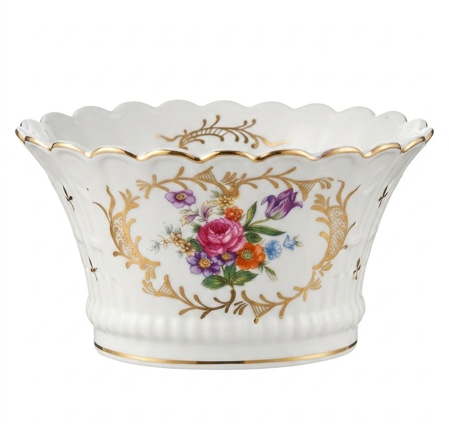 Schumann Bavaria Empress Dresden Flowers Cachepot Planter Flower Pot Gold Trim