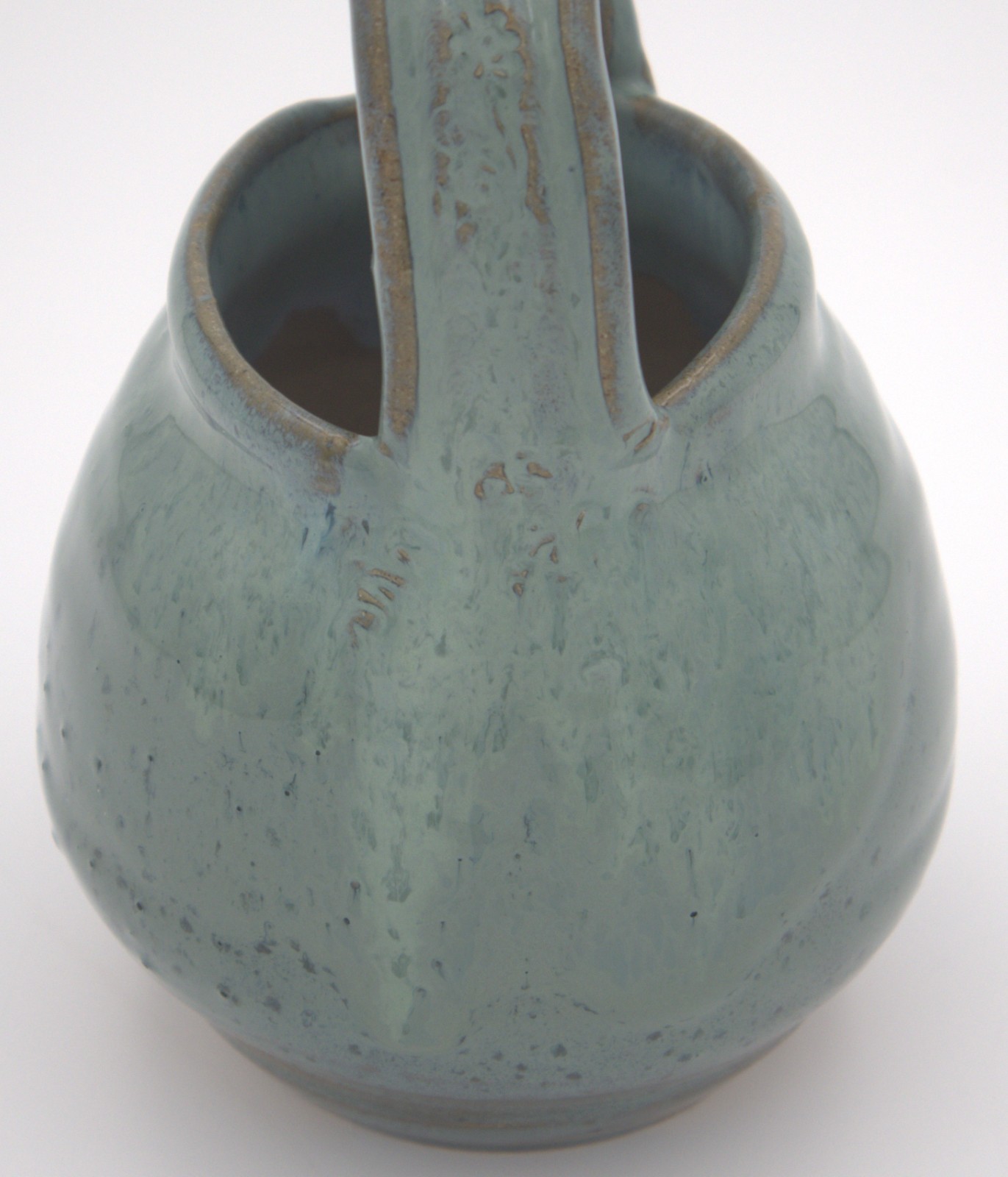 Vintage Studio Art Pottery Basket Vase Blue Green Glaze Star Mark 7.5″