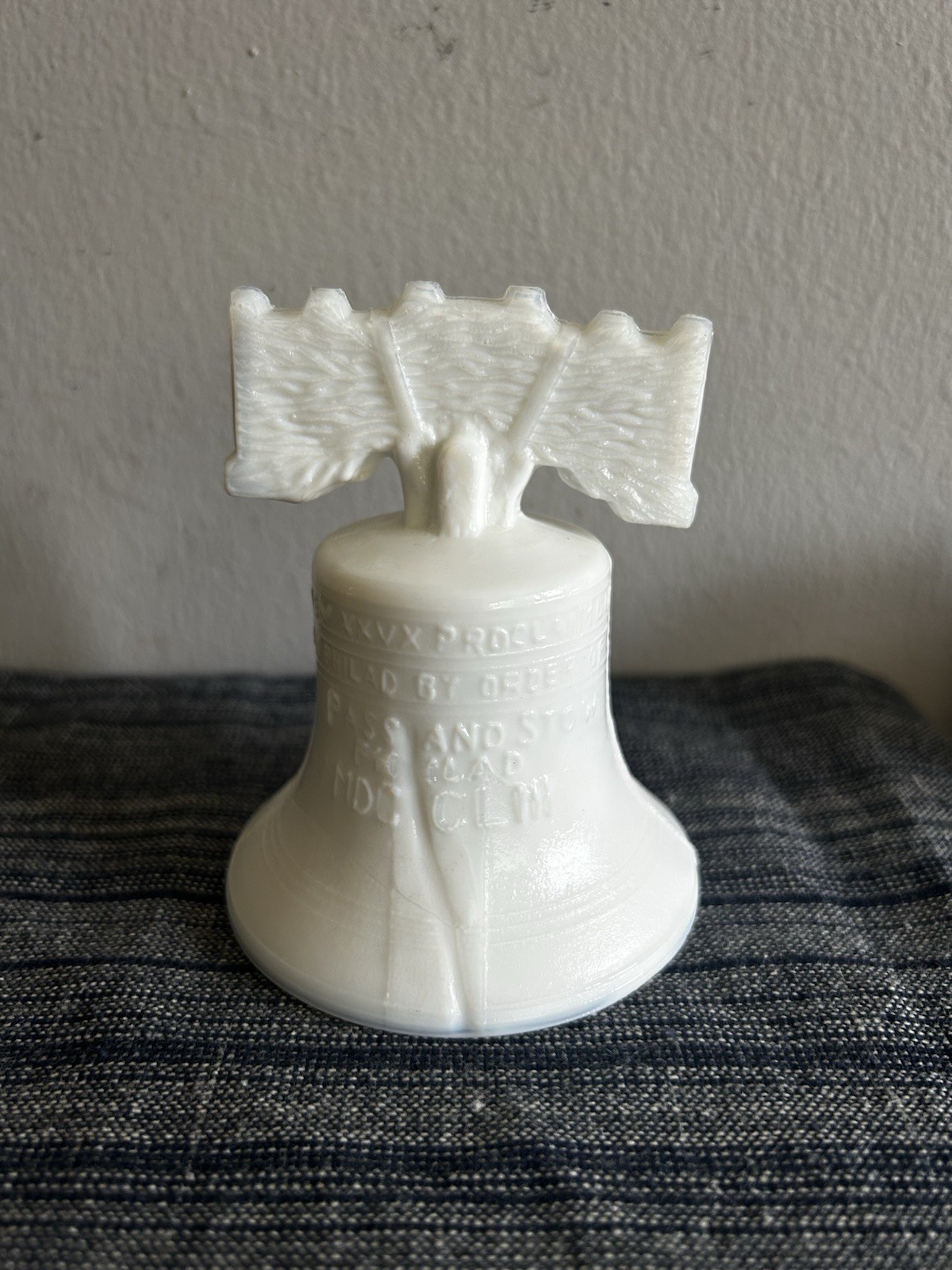 Vintage Milk Glass Liberty Bell Bell Opaque White Glass Patriotic USA 1970s