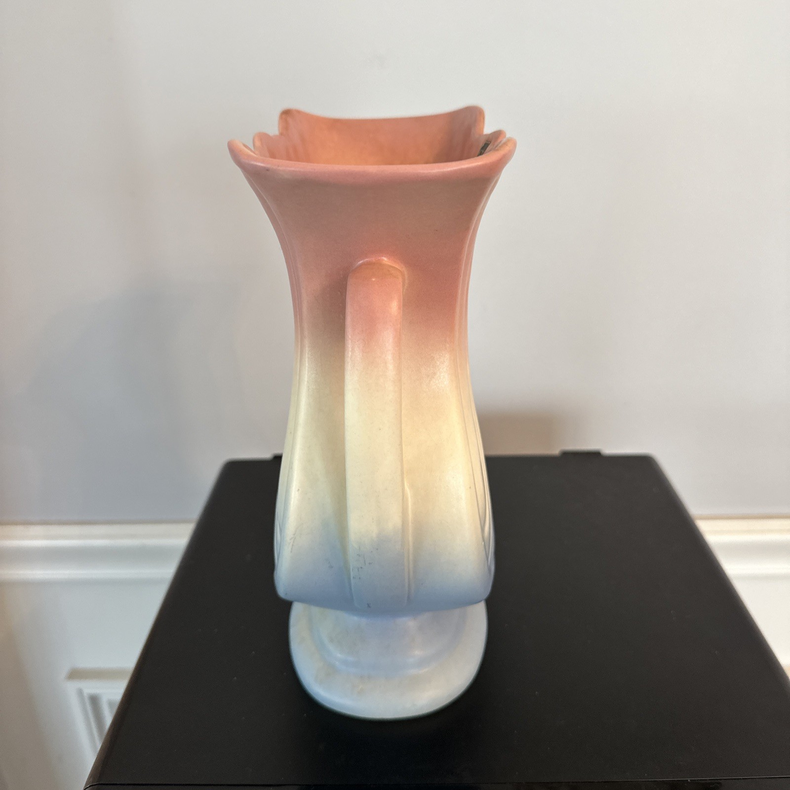 1940s Hull Art Pottery Mardi Gras Vase Pink White Blue Matte Finish 48-9 Vintage