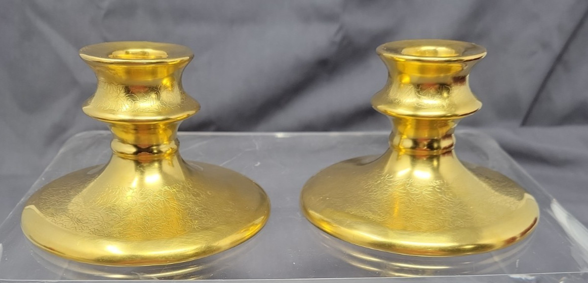 Pickard Rose and Daisy Gold Candle Holders