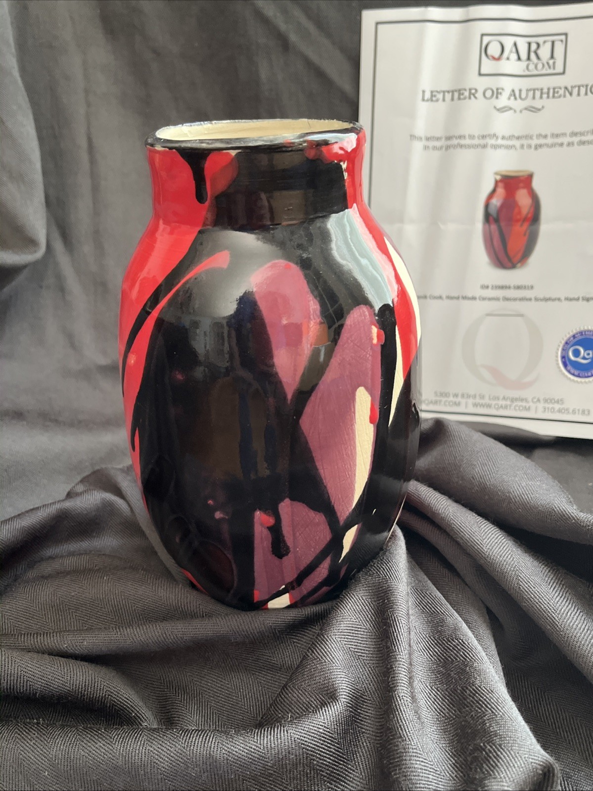Jenik Cook Signed Handmade Ceramic Vase Sculpture with QArt Certificate