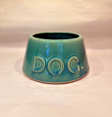 Early McCOY “DOG.” SPANIEL FEEDER BOWL Collector Green Glaze