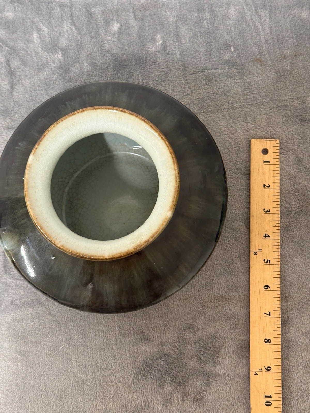 Vintage Glaze Art Pottery Vase Small Brown Blue 5.5 Inch High x 8 Inches Long