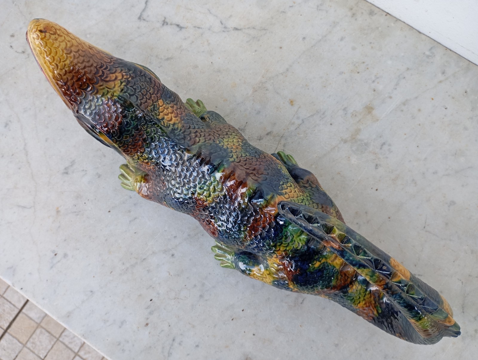 Vintage 1940s Amazing Palissy Majolica Huge Lizard Portuguese Bordallo School