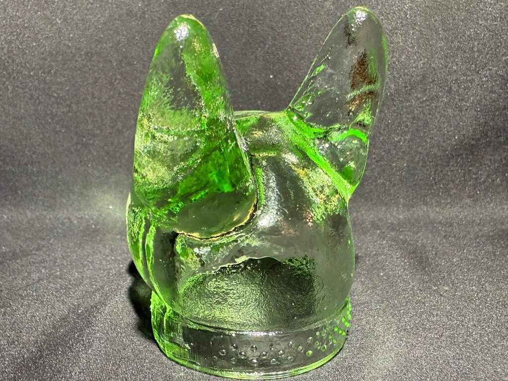Green Vaseline glass Boston Terrier dog head puppy french bulldog uranium animal