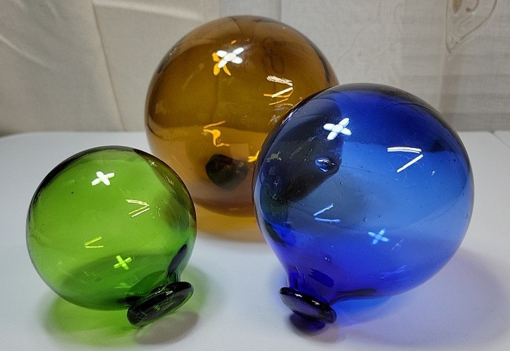3 Handblown Glass Fishing Floats/Balls-Orbs or Ornaments 3″ to 5″ Tall See Pics!