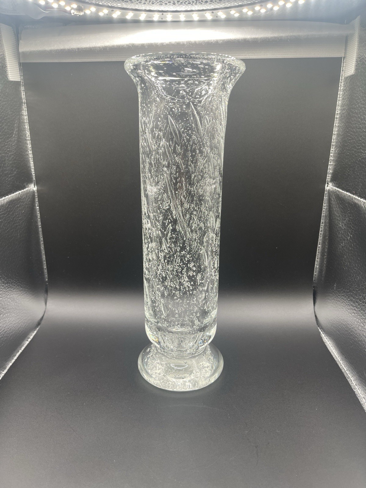 Vintage Clear Textured Art Glass Vase – Mid-Century Style
