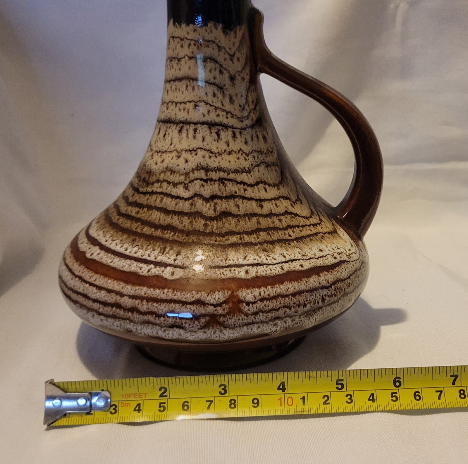 Vintage Mid Century Royal Haeger Ewer Vase Pitcher Brown Cream Blue Drip Glaze 