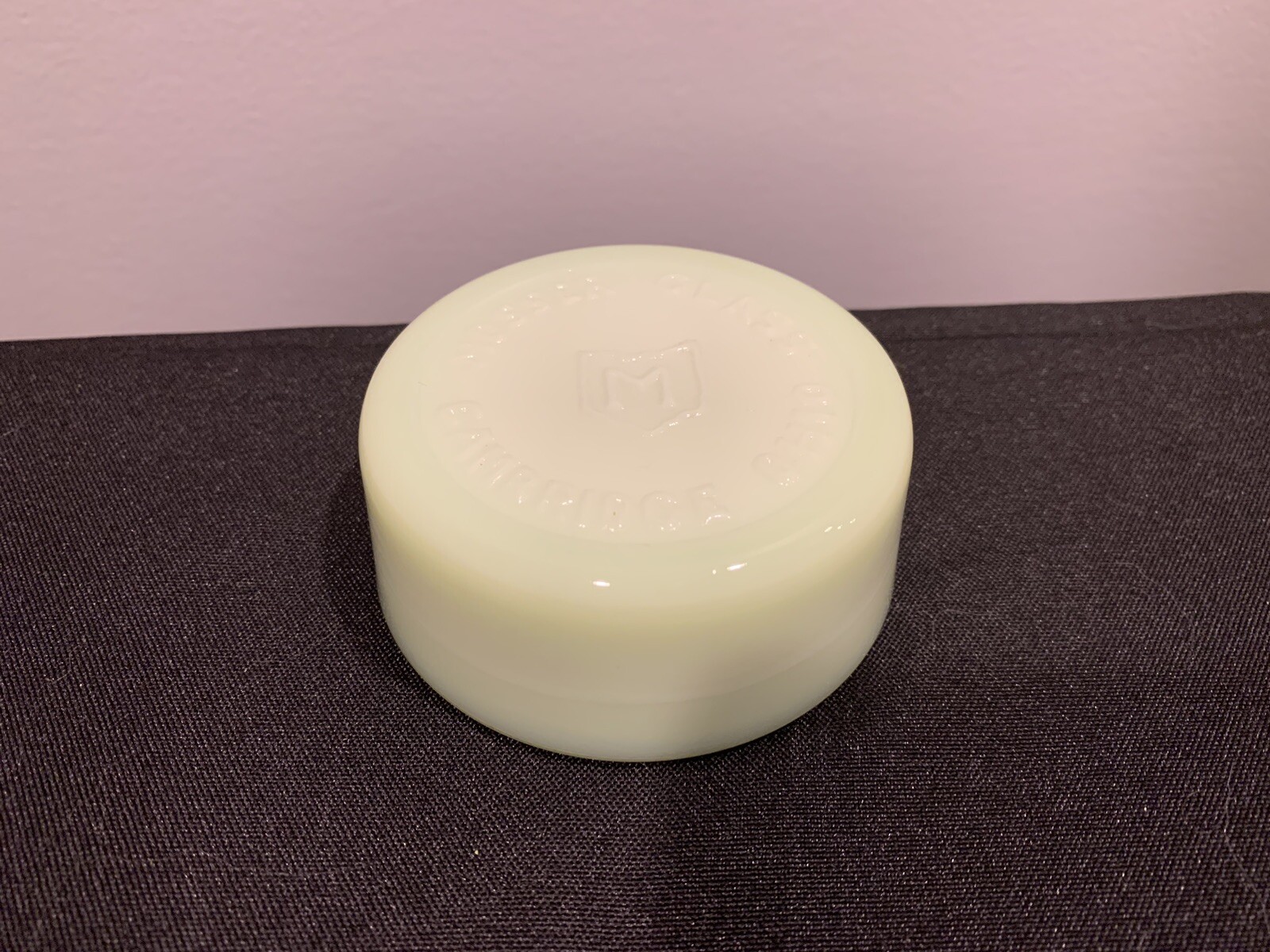 Vintage Mosser Glass Yellow/Green Custard Advertising Paperweight Uranium Glass