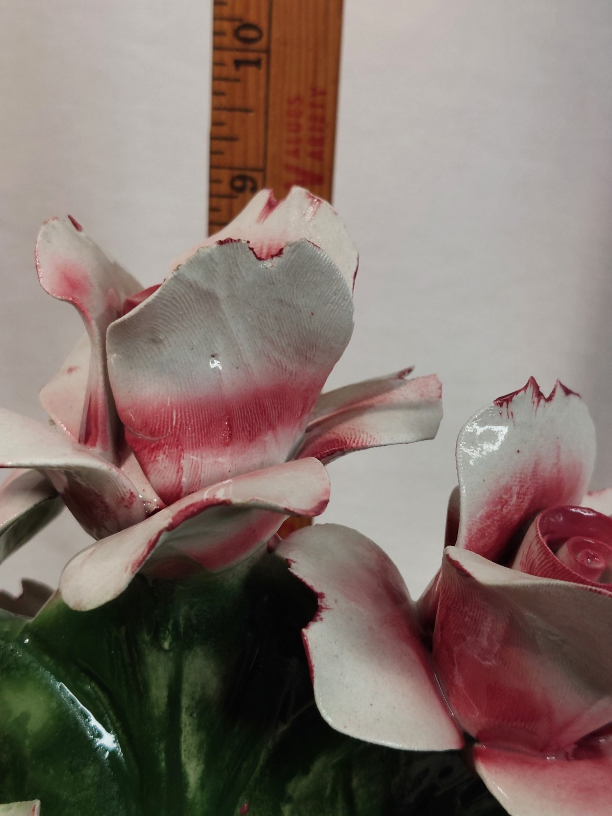 Vintage Capodimonte Pink Yellow Roses Porcelain Bouquet Italy Shabby Chic Decor