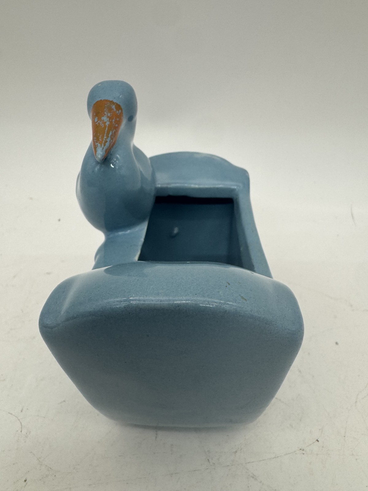 Vintage Blue Ceramic Stork Pelican Bird Planter Pot Mid Century Style Decorative