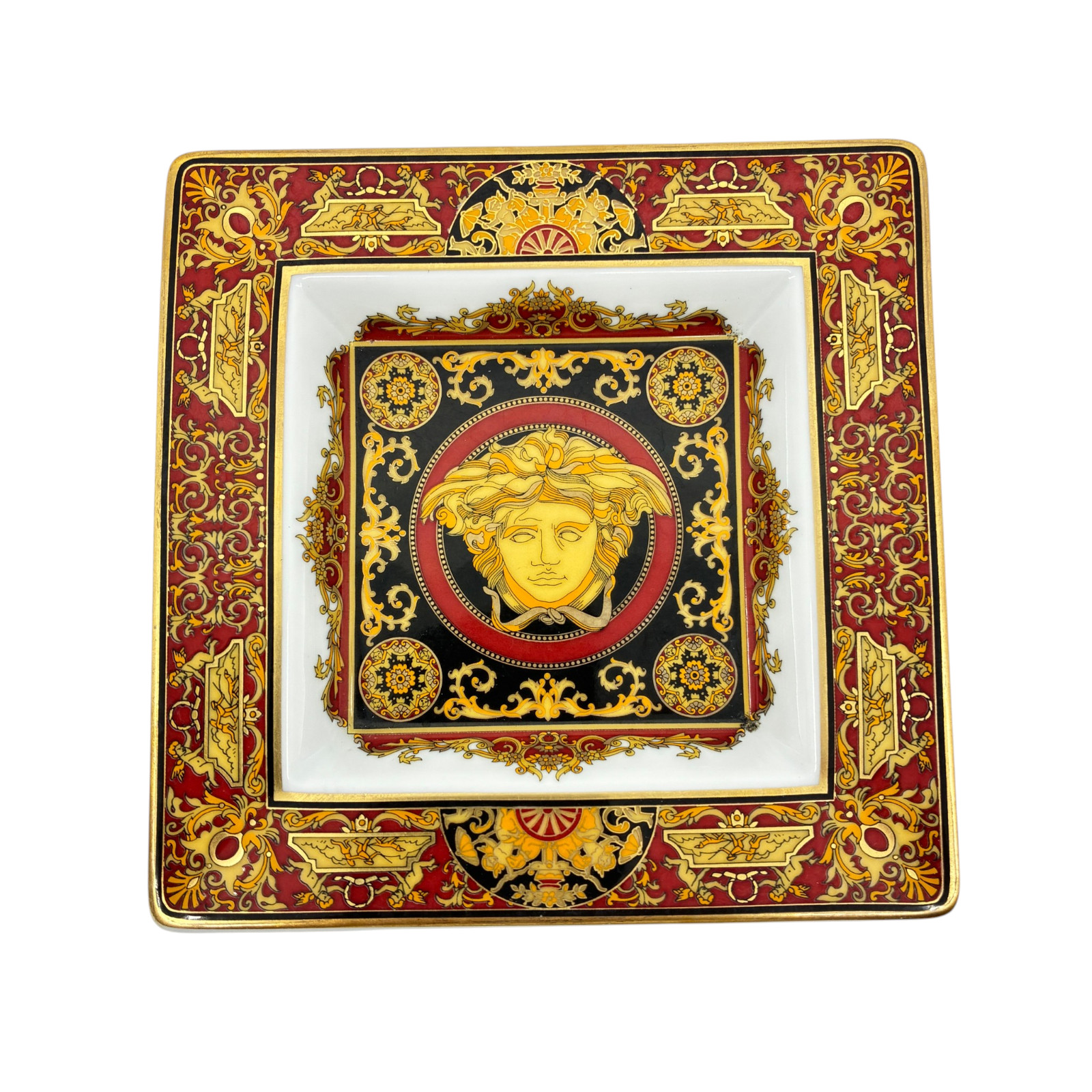 Versace Rosenthal Medusa Red Porcelain Square Ashtray Trinket Tray 13cm Germany