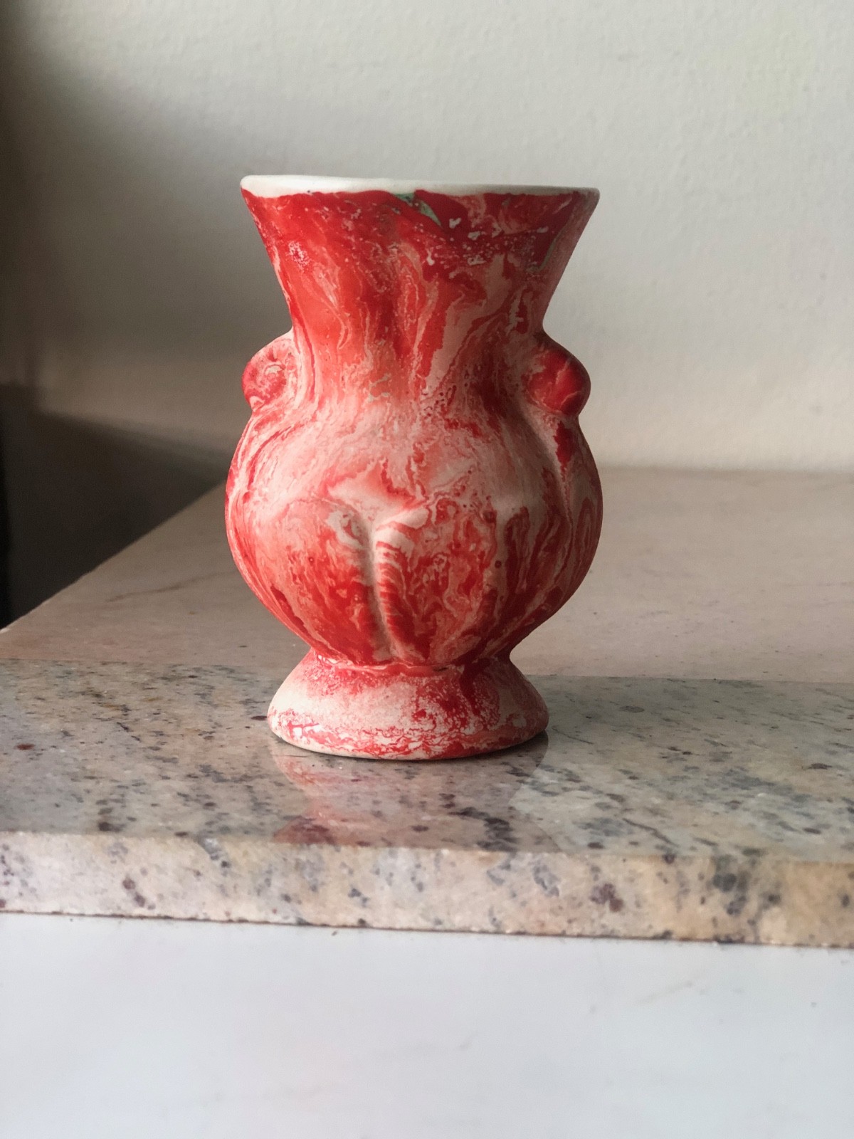 Morton Art Pottery Miniature Vase End of Day Vintage 1930s Scarlet Swirl Pattern