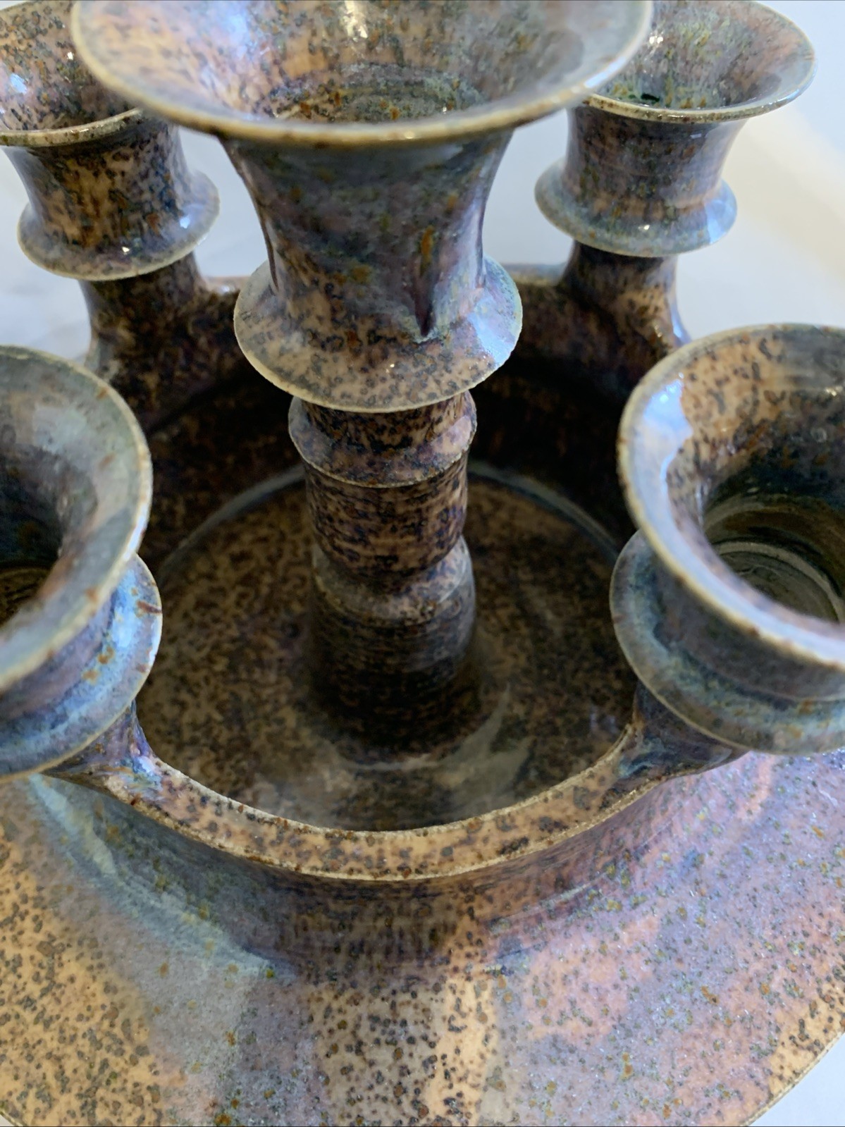 Vintage Handmade Studio Pottery 5 Taper Candlestick Holder Dish Custom Signed