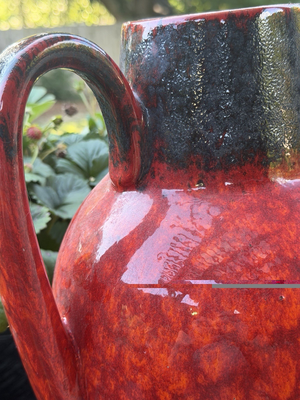 Vintage West Germany Fat Lava Floor Vase 279-38 Red Volcanic Glaze 16”