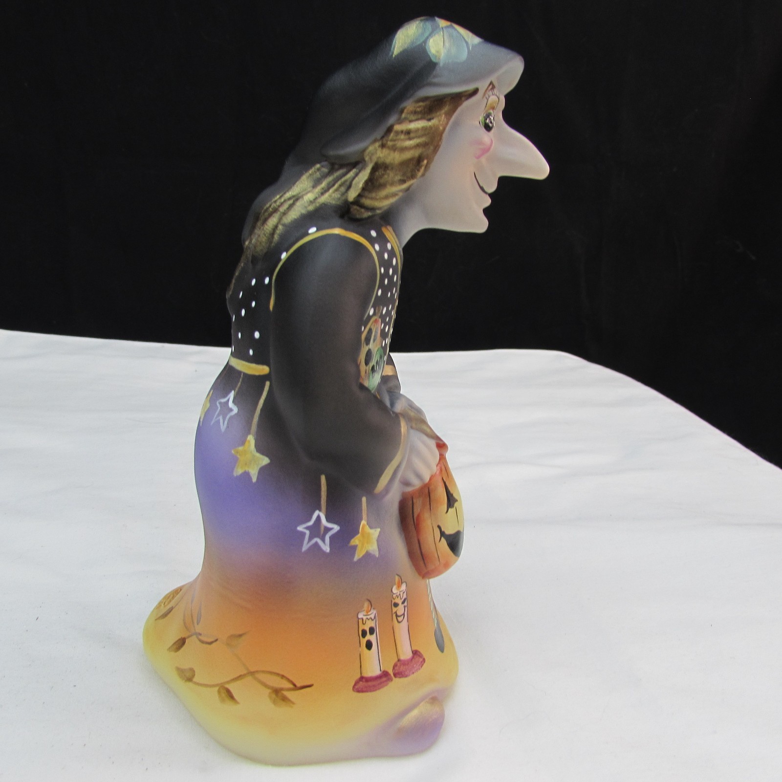 Fenton Opal Satin GSE Halloween Pumpkin Hand Painted Witch LE 2018 M131