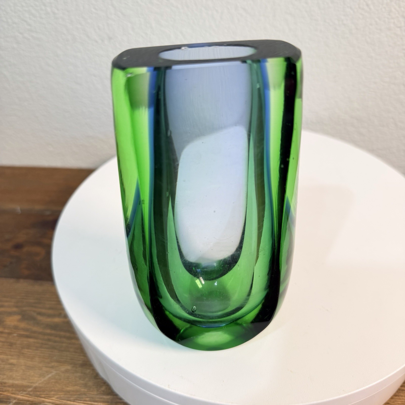Heavy Green And Blue Vase Cute Vintage