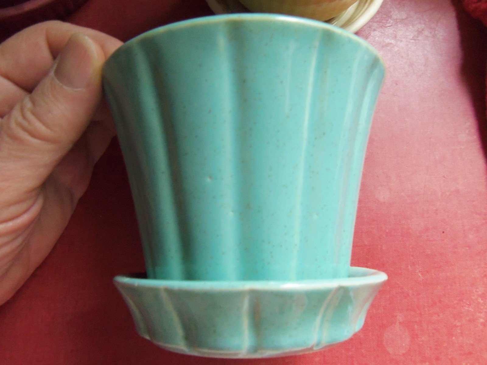 A Trio Of Vtg. Planters Attached Saucers-McCoy-Shawnee-Morton-No Chips/Cracks