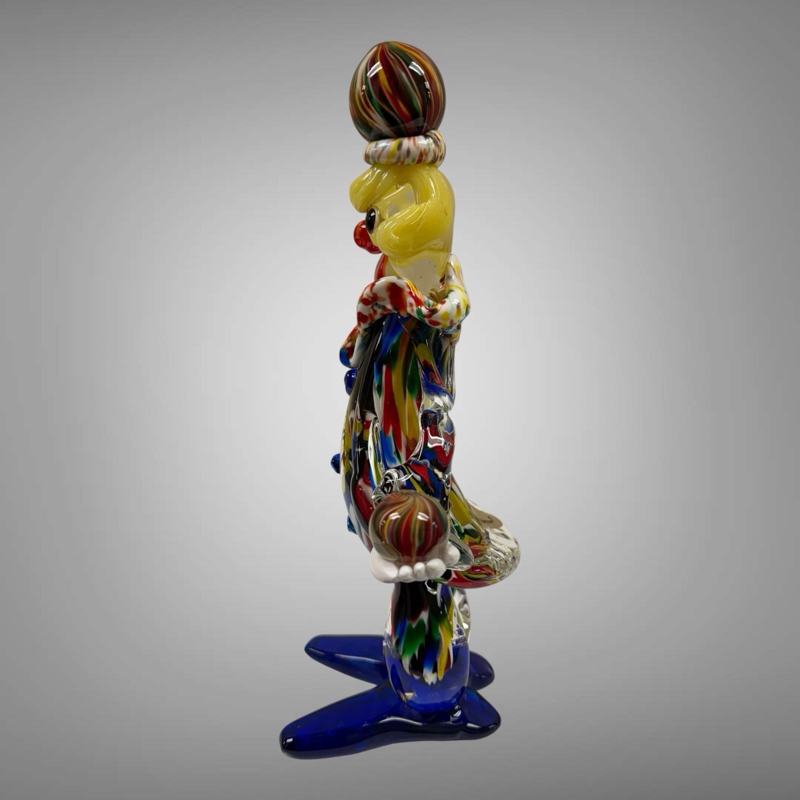 Murano Hand Blown Art Glass Juggling Clown w/Sticker 12 1/4″ High Made in Italy
