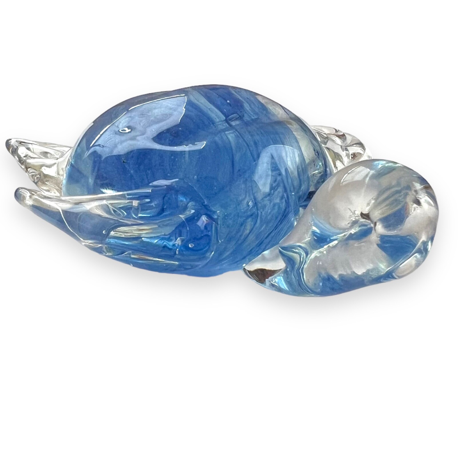 Dynasty Gallery Art Glass Sea Turtle Paperweigh Blue Phosphorescent Glow In Dark
