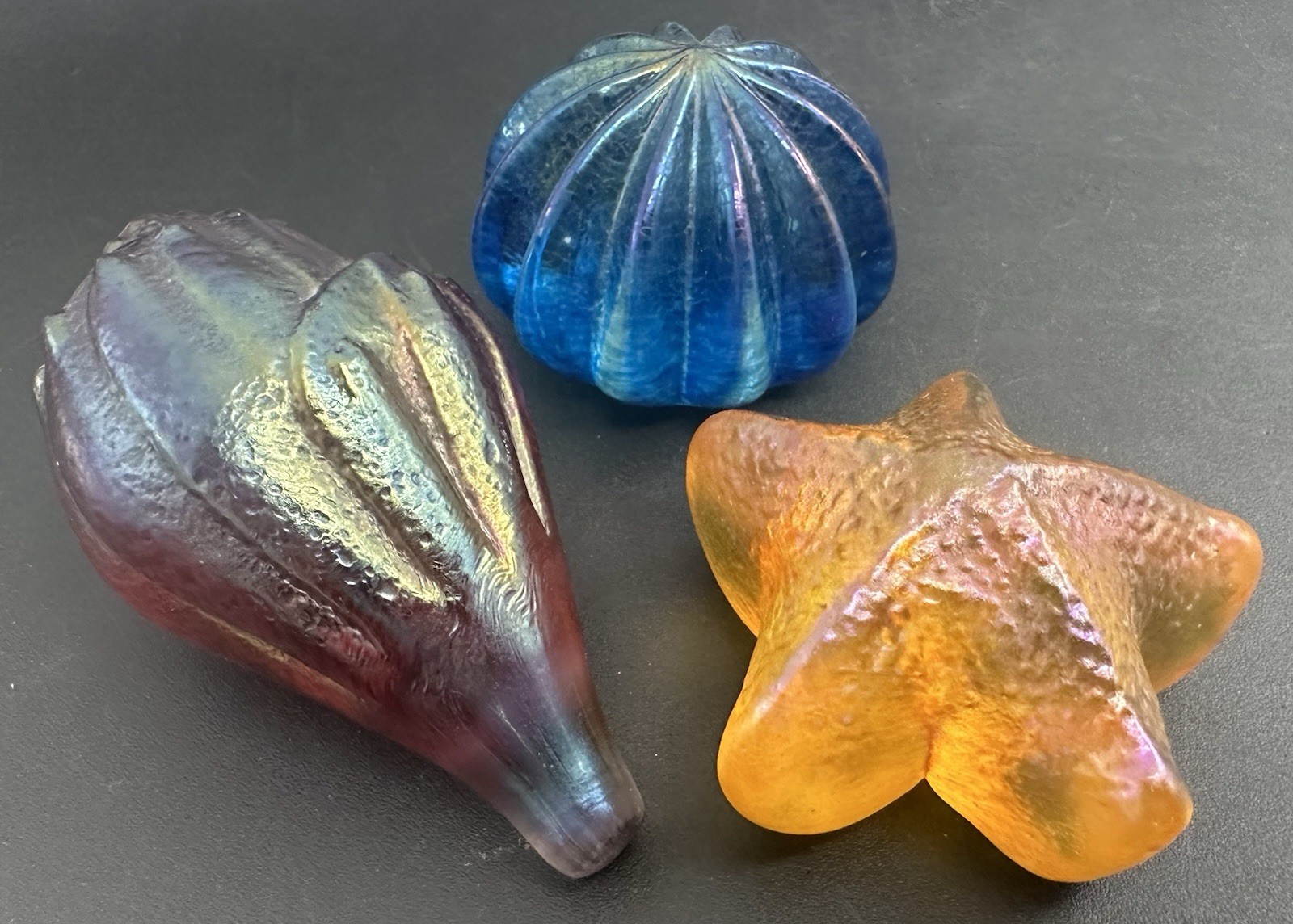 Lot of 3 Robert Held Handmade Sea Shell Art Glass Signed RHAG Beach Art