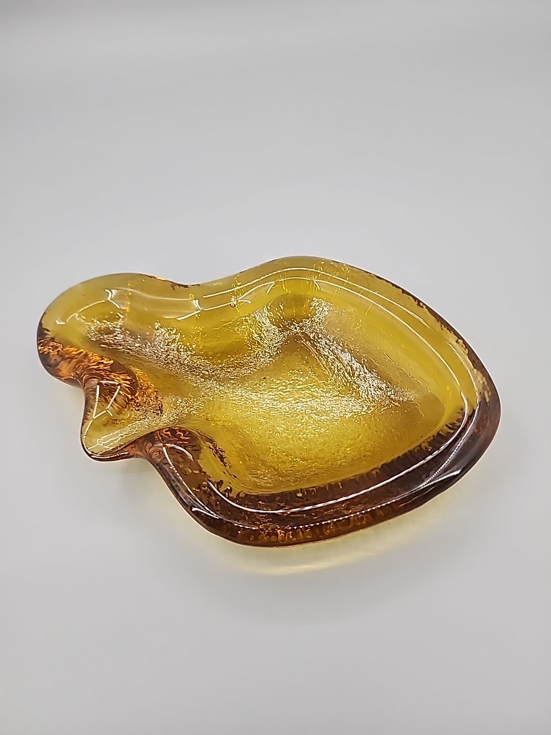 Vintage Rainbow Glass Large Freeform Ashtray/Bowl Amber 8 3/8″x 5 3/4″