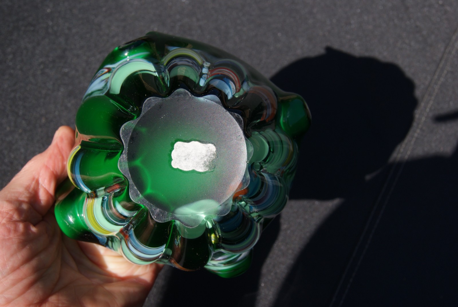 Vintage Norleans Japan Decorative Art Glass Heavy Paperweight Bud Vase Green