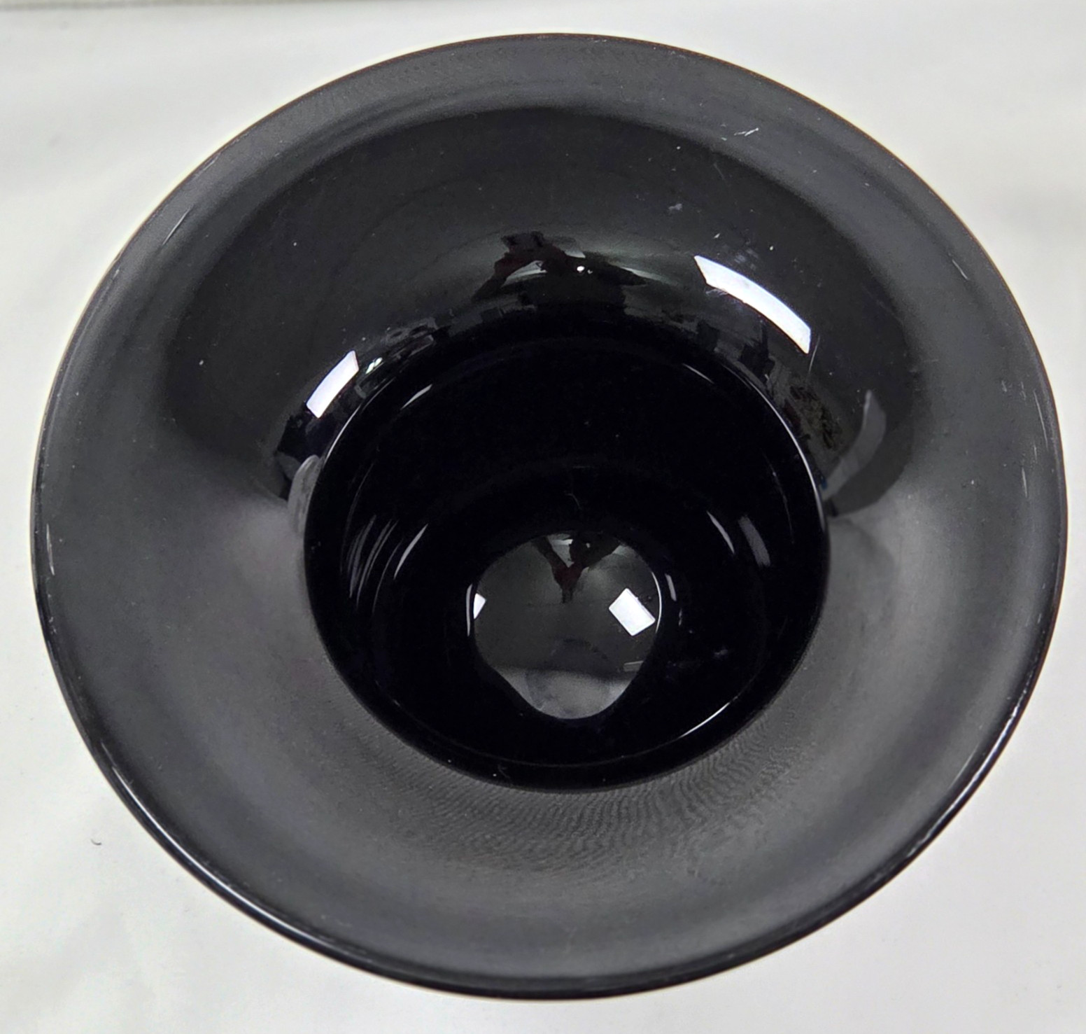 Ebony Studio Art Glass Vase With Fused White Petal Motif And Applied Collar EUC