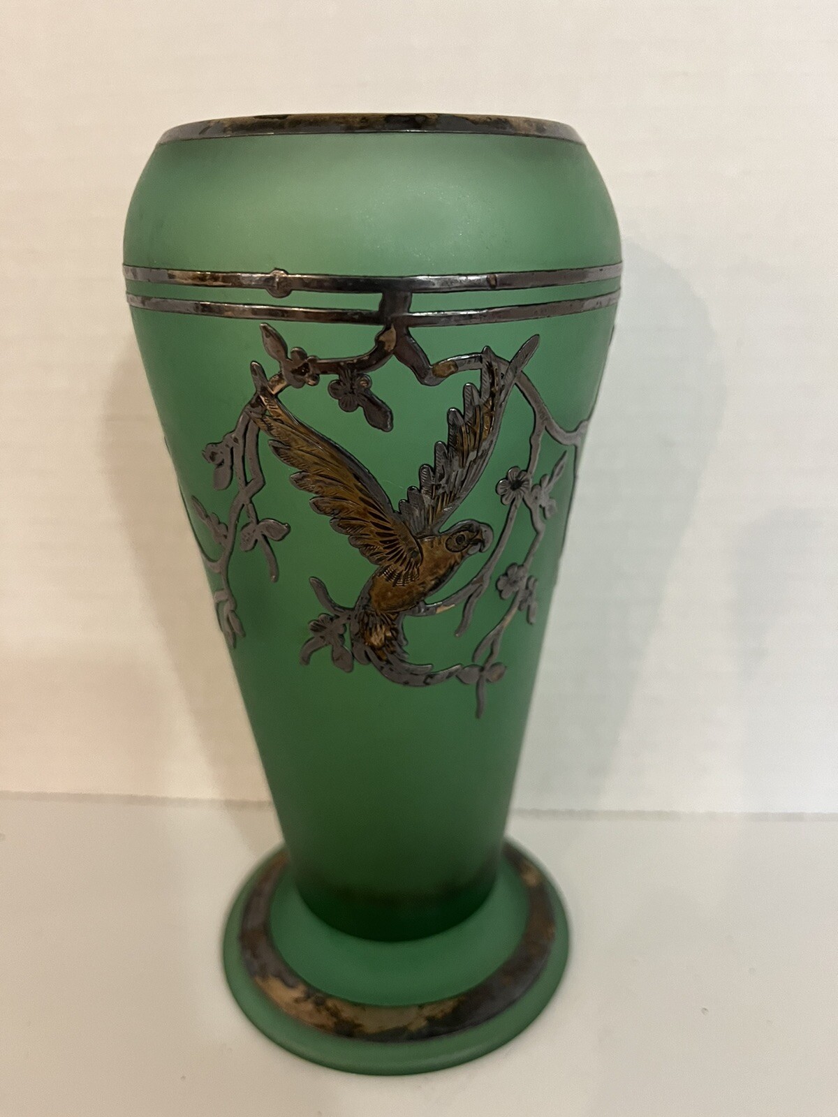 Tiffin Glass Dahlia Vases Rockwell Silver Overlay Art Deco, 1930’s