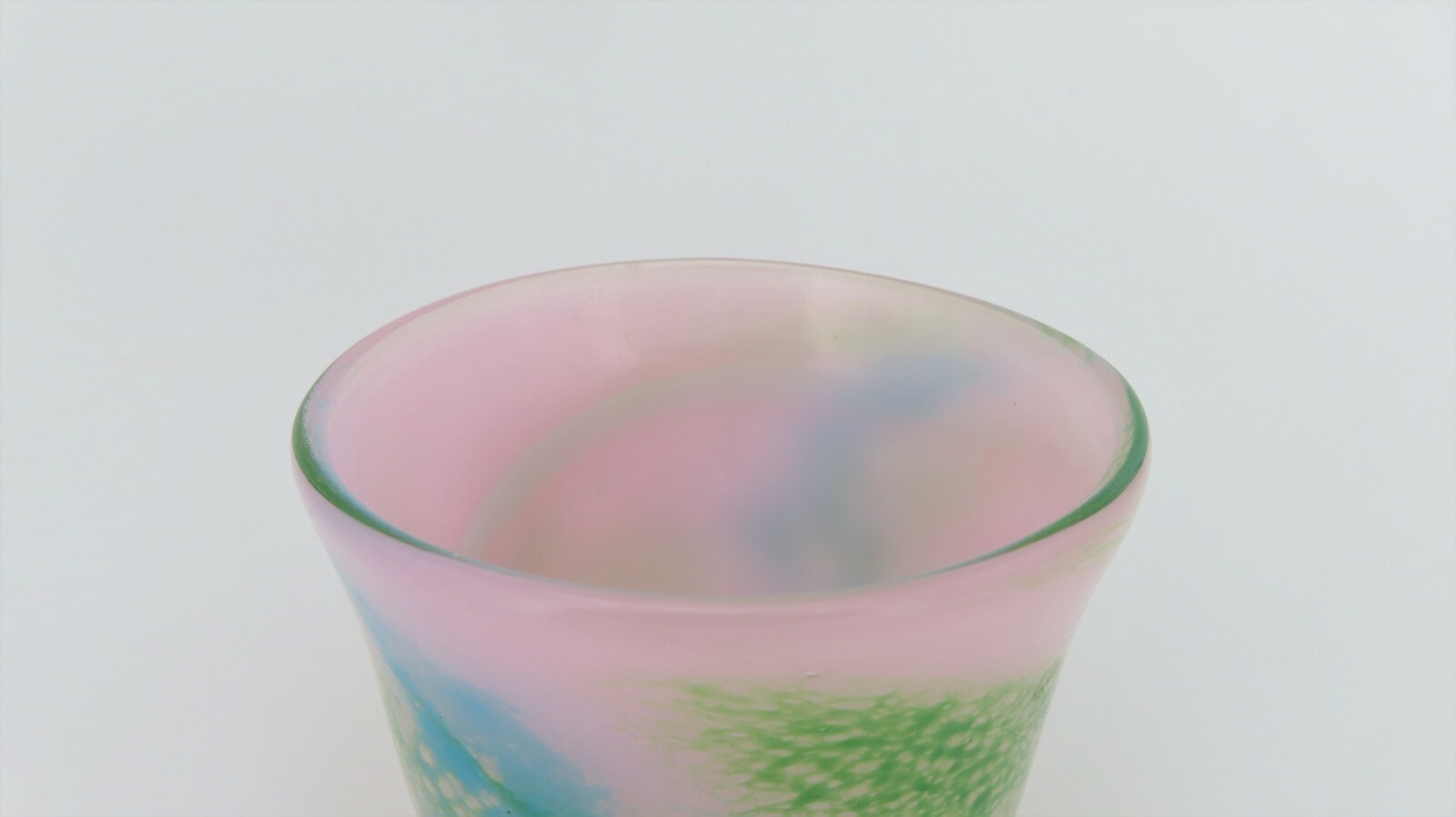 Hand Blown Art Glass Votive Pastel Pink Blue Green Swirl Candle Holder 3″ Tall